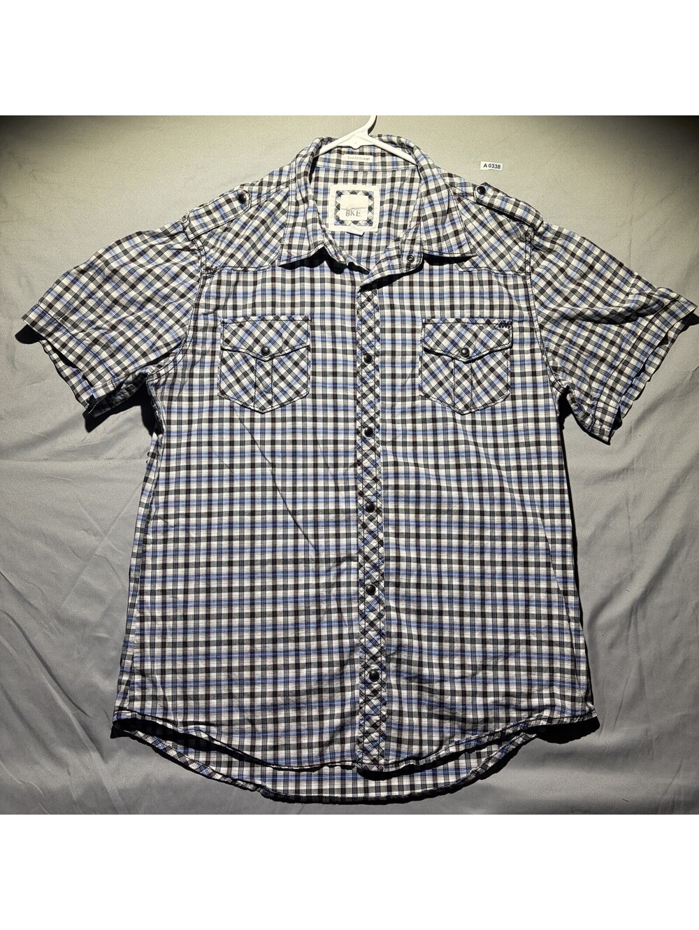 BKE Short Sleeve Shirt Mens XL Slim Fit Stretch Pearl Snap Buckle Western Rodeo
